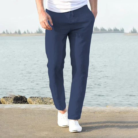 Men's Cotton Linen Pants Male Autumn New Breathable Solid Color Linen Trousers Fitness Streetwear S-3XL - Zen Fit Plus