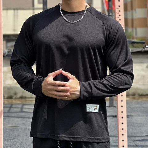 High quality Autumn men long sleeved T-shirt Fashion sport Round Collar  fitness running mesh Breathability Training T-shirt men Zen fit plus
