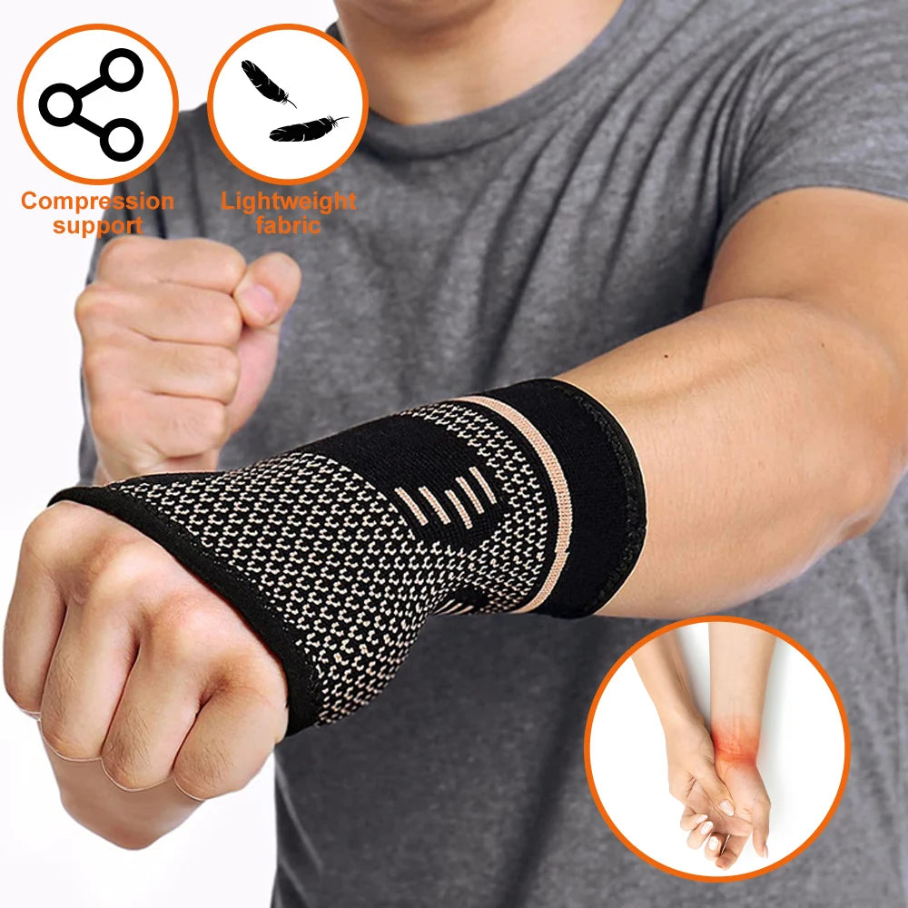 1PCS Copper Compression Gloves Sports Wrist Guard Arthritis Gloves Elastic Palm Brace Sleeve Fitness Wrist Support Wristband Zen Fit Plus