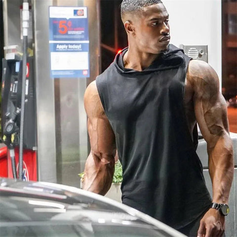 Bodybuilding Stringer Hoodies Gym Sleeveless Hooded Fitness Tank Tops Mens Running Sport Clothing Cotton Breathable Cool Shirt Zen fit plus