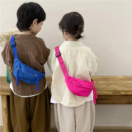 Canvas Children Bag Fashion Water Proof Large Capacity Crossbody Bag Zipper Solid Color Shoulder Bag Fanny Pack Hip Purse Zen fit plus
