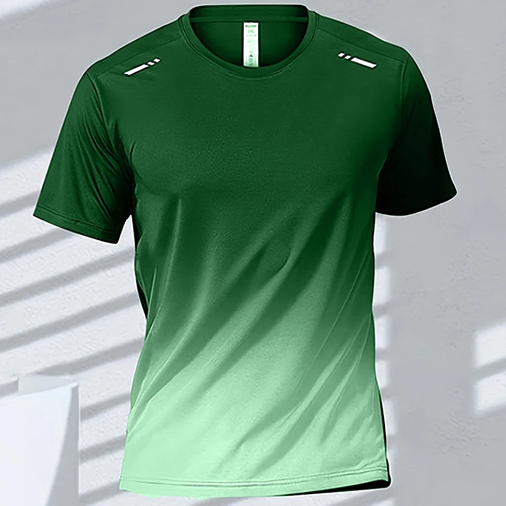 Men's T-Shirts Sports Fitness Sportswear Quick-Drying Gradient Short Sleeve Tops Outdoor Basketball Training Running Men Clothes Zen fit plus