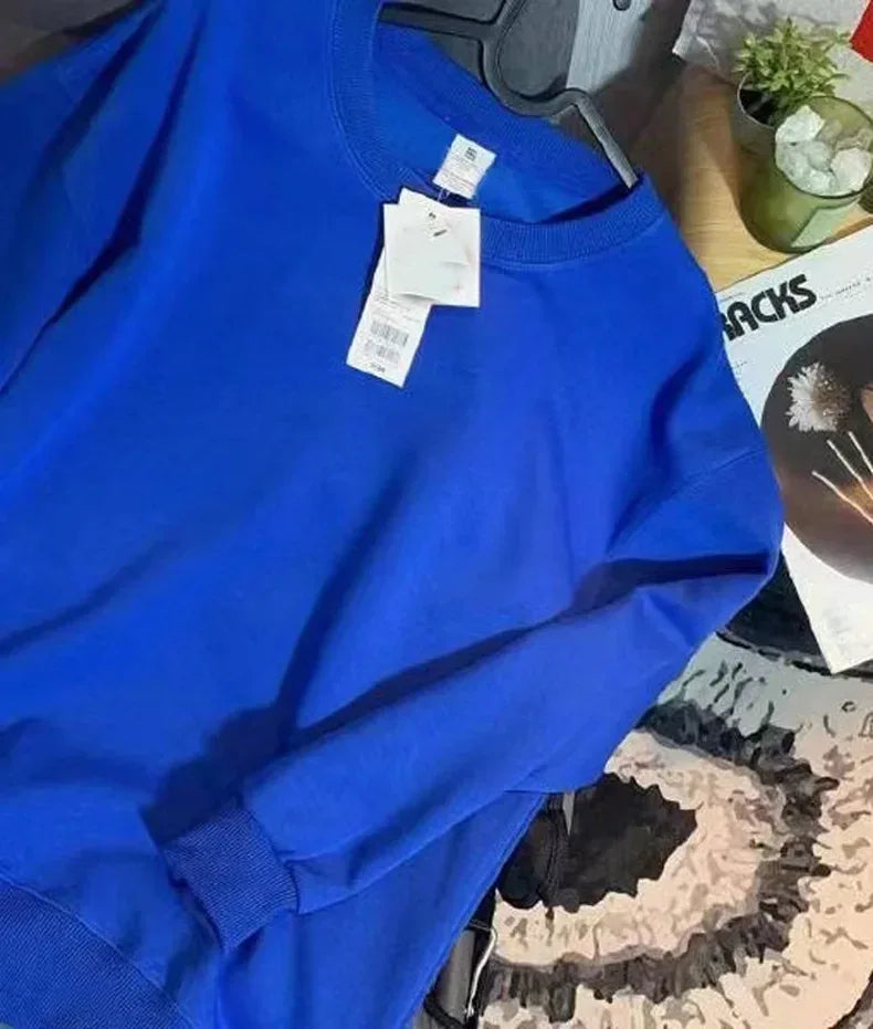 Thickened Fleece Cotton Hoodie Unisex Oversized round Neck Solid Color Couple's Sweatshirt Versatile Autumn Winter New Arrival - Zen Fit Plus