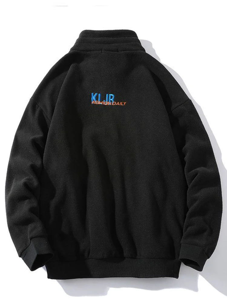 Gmiixder Half-zip Hoodless Sweatshirt Autumn Winter Stand-up Collar Shirt Oversize Velevet Tops Lovers Trend Polar Fleece Jacket Zen Fit Plus