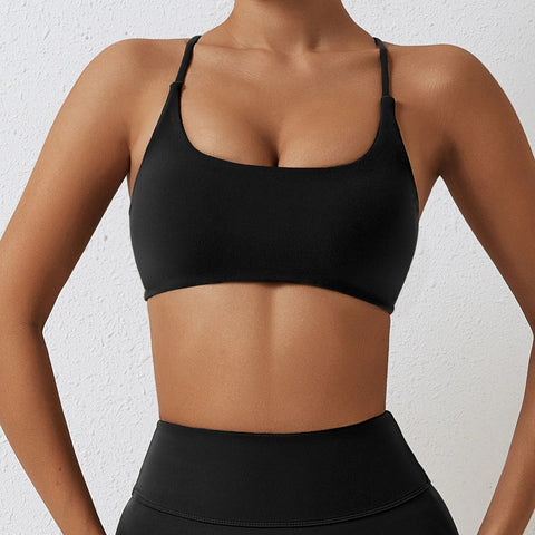 NCLAGEN Ladies Sports Bra Sexy Criss Cross Straps Back High Support Impact Yoga Underwear Running Fitness Gym Padded Bralette Zen fit plus