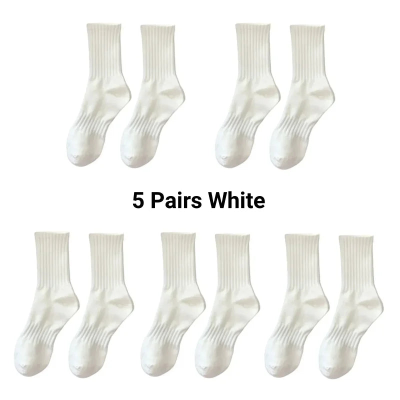1/5 Pairs Thicken Cotton Men's Socks Solid Bottom Long Socks Black White Sport Socks Male Casual Harajuku Casual Basketball Sox Zen fit plus