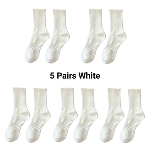 1/5 Pairs Thicken Cotton Men's Socks Solid Bottom Long Socks Black White Sport Socks Male Casual Harajuku Casual Basketball Sox Zen fit plus