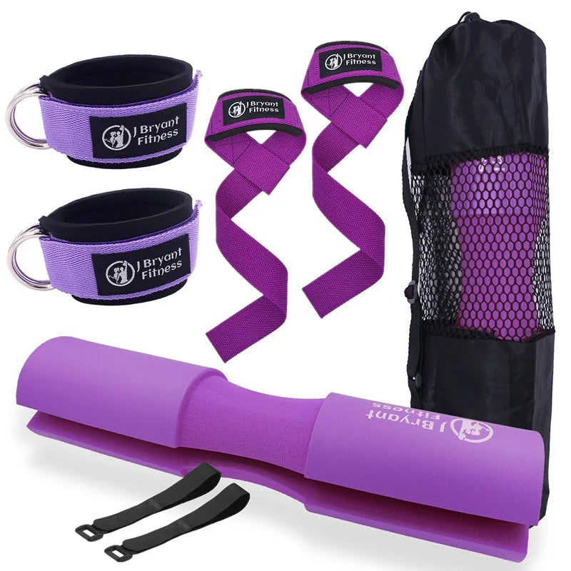 Barbell Pad Set with Carry Bag Weightlifting Wrist Wrap and Gym Ankle Straps for Lunges Hip Thrusts Powerlifting Deadlift Zen fit plus