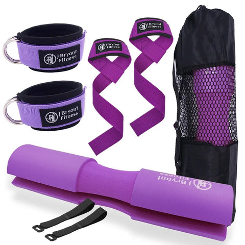 Barbell Pad Set with Carry Bag Weightlifting Wrist Wrap and Gym Ankle Straps for Lunges Hip Thrusts Powerlifting Deadlift Zen fit plus