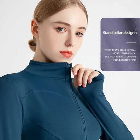 Women's Tracksuit Jacket Slim Fit Long Sleeved Fitness Coat Yoga Tops with Thumb Holes Gym Jacket Workout Sweatshirts 2024 S-3XL Zen fit plus