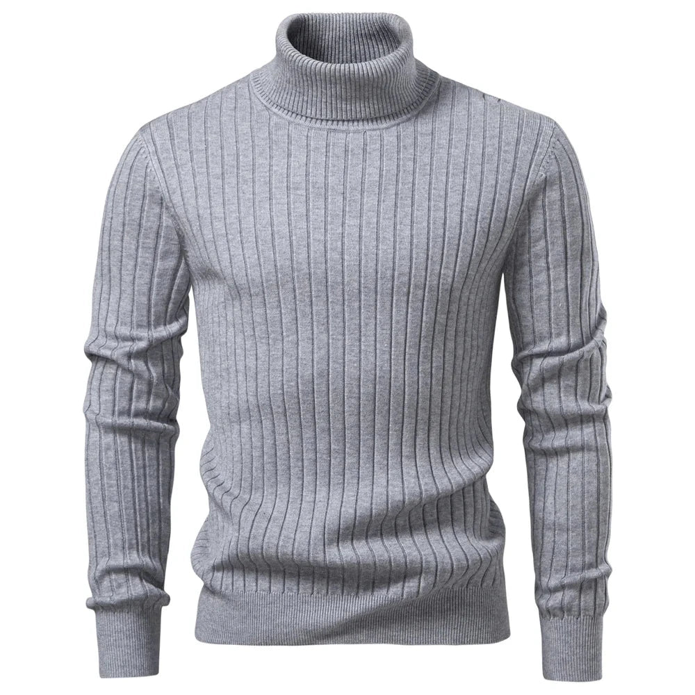 AIOPESON Men's Turtleneck Sweater Solid Color with Striped Pullover Warm Knitwear Winter Basic Casual High Quality Sweater Male Zen Fit Plus