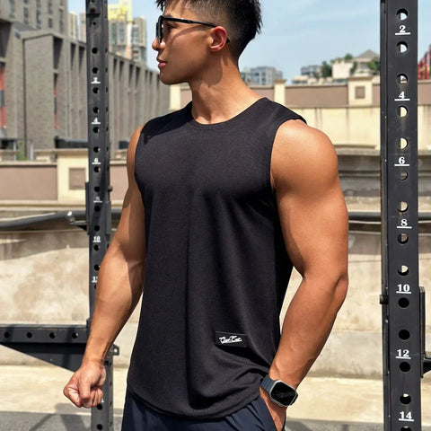 2025 Summer New Trend Men tank top Pullover Round Neck Mesh Bottom Shirt Sports Fitness Top Sleeveless Vest Quick Dry undershirt - Zen Fit Plus