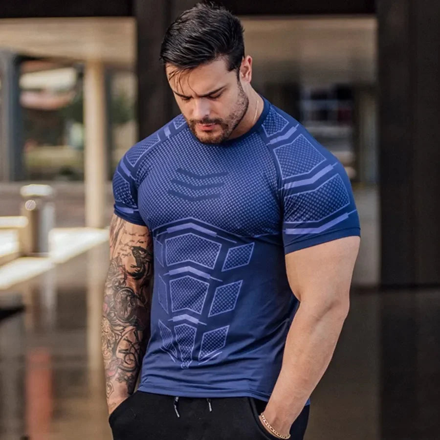 2024 Men Running Sports T-shirt Training Quick Dry Tight Short Sleeves Shirt Bodybuilding compress Fitness Tee Tops men Clothing Zen fit plus