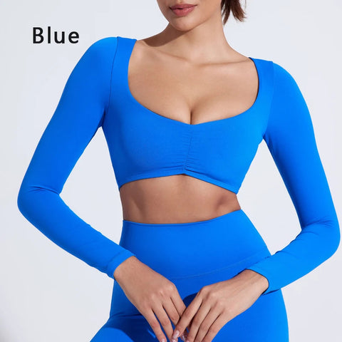 DIAS FIT JOY Nylon Gym Top Yoga long sleeved T-shirt tight pleated sports top women's waist tight yoga top Zen fit plus