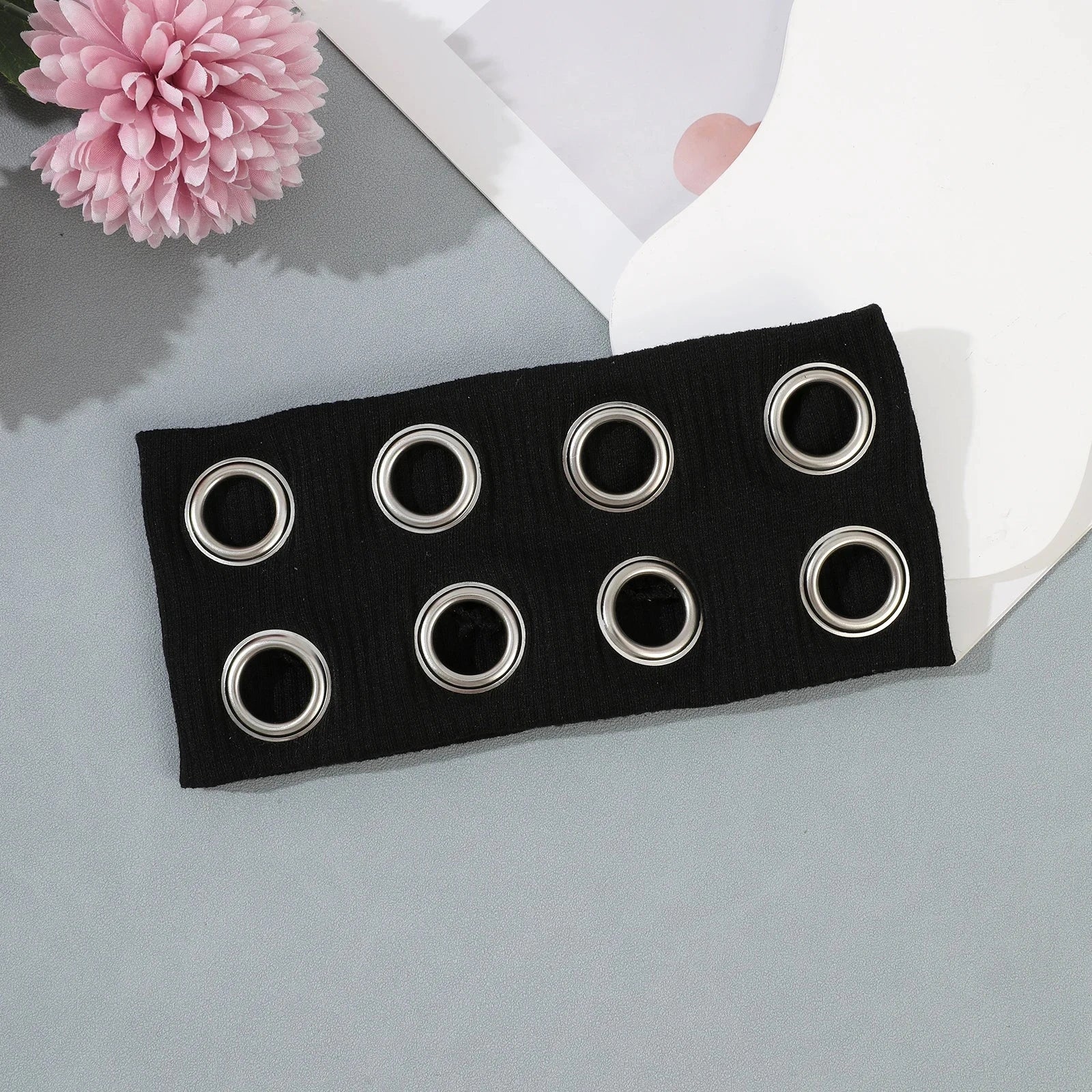 AWAYTR Punk Girl Fabric Hollow Elastic Headbands Metal Rock Personalized Hollow Eyelets Hair Band Casual Sports Grommet Headband Zen Fit Plus