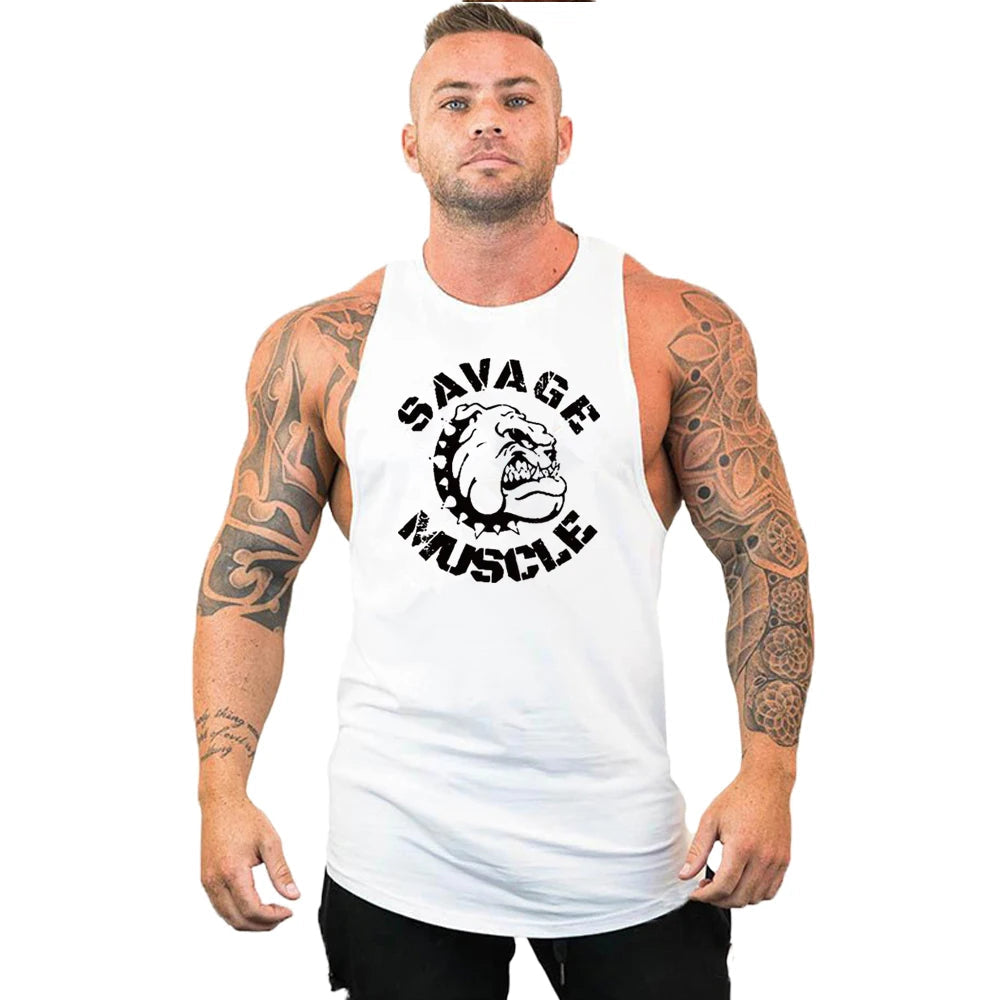 Men's Cotton Sleeveless shirt animal Bodybuilding Workout Tank Tops Muscle Fitness Shirts Male Gym Skull Beast Stringer Vest Zen fit plus