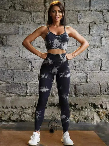 Tie Dye Yoga Women's Tracksuit Fitness Yoga Sets Sportswear Workout Bra+High Waist Leggings Gym Clothing Seamless Sports Suits - Zen Fit Plus