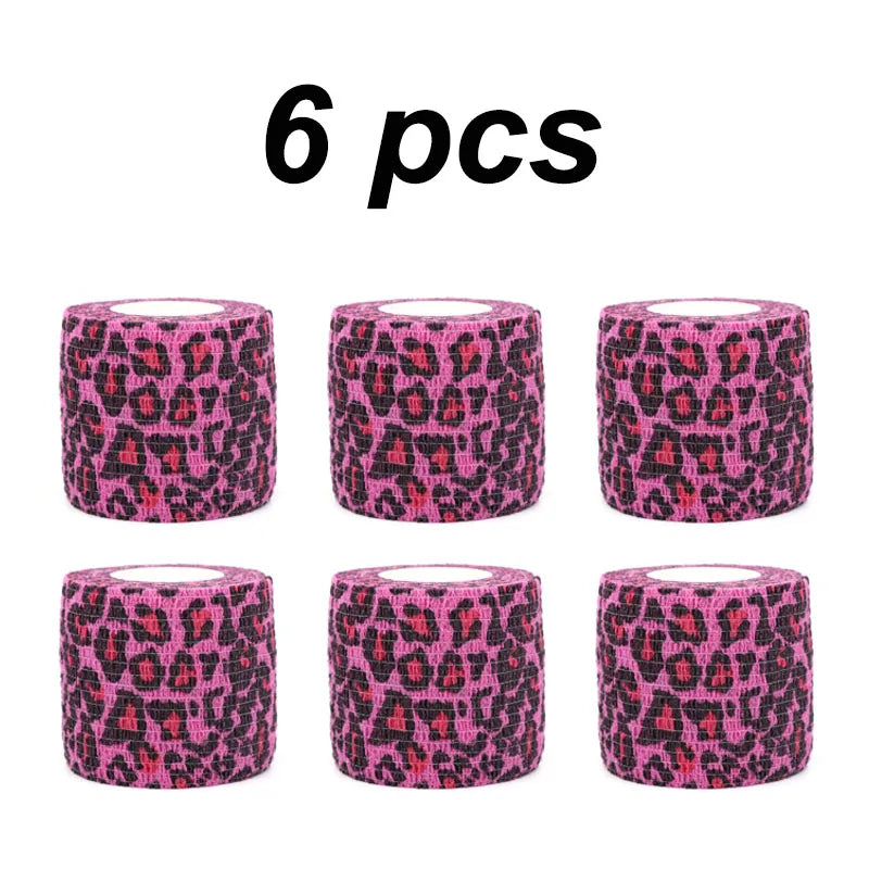 1/3/6 Pcs of Pink Leopard Print Tape Tattoo Handle Bandage Anti Slip Sports Non-woven Fabric Self-adhesive Elastic Bandage Zen fit plus