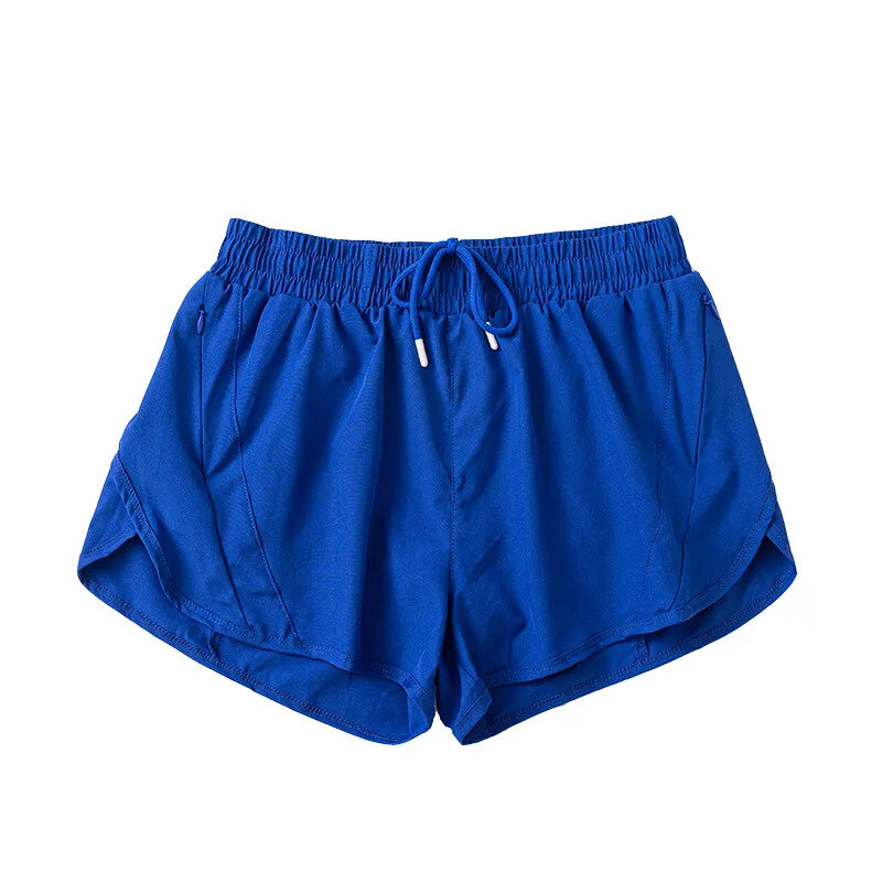 (S-2XL)2 in 1 Women Zipper Pocket Quick Dry Running Shorts 2 Layer Gym Yoga Fitness Badminton Tennis Training Sport Short Pants Zen fit plus