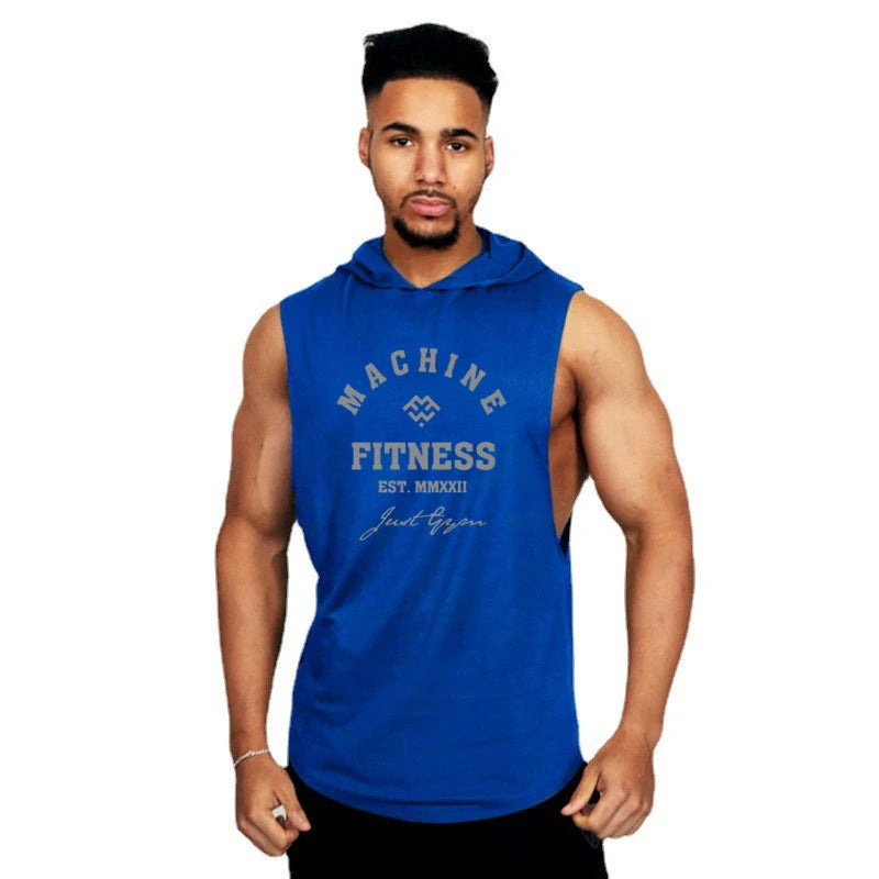 MACHINE FITNESS Mens Gym Hooded Tank Top Cotton Bodybuilding Clothing Summer Muscle Fit Sleeveless Hoodies Shirt Sports Singlets Zen fit plus