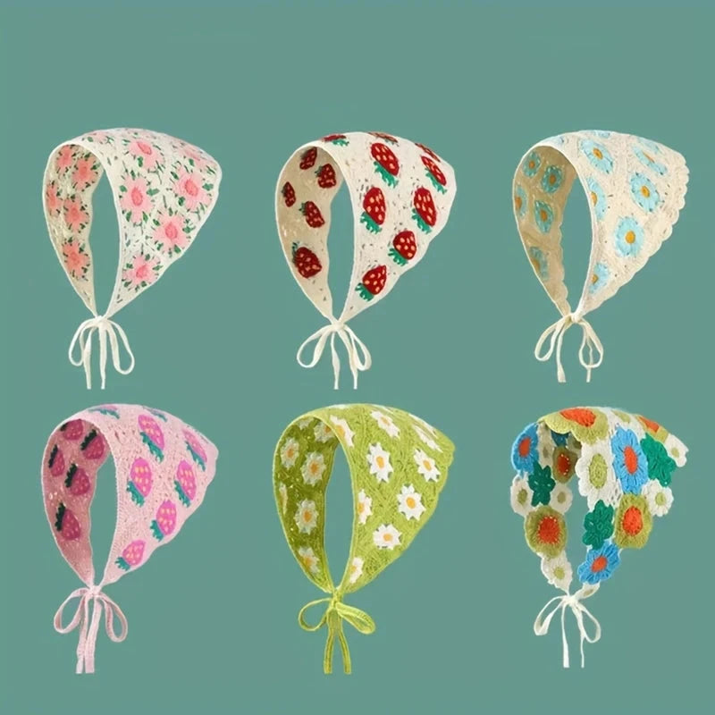 Elegant Knitted Triangle Scarf Headband for Women Fashion Girl strawberry Versatile pattern Hair Band Hair Accessory Zen Fit Plus