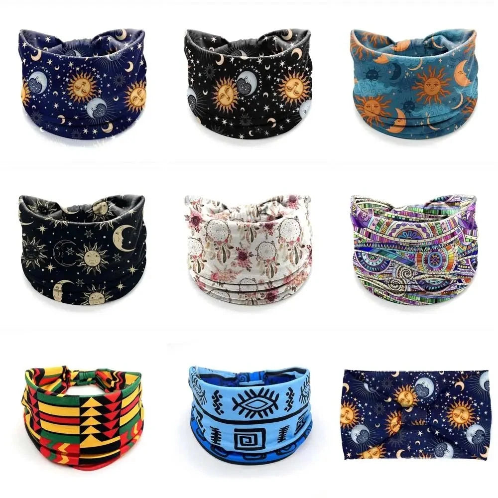 Bohemia Print Wide Headbands New Vintage Elastic Knot Turban Headwrap for Women Girls Soft Print Yoga Bandana Hair Accessories Zen Fit Plus