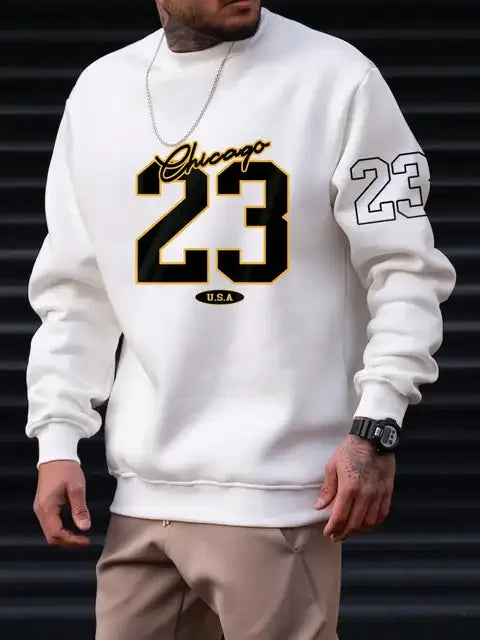 23 USA Art Letter Design Man Clothes Street Style Fleece Sweatshirts Autumn Casual Hoodies Fashionable Crewneck Pullovers Zen fit plus