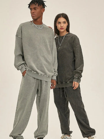 Sumuyoo 100% Cotton Unisex Thin Round Neck Hoodie Pants Set Fashionable Loose Sports Top Trousers Trendy Brand Pullover Pants Zen Fit Plus