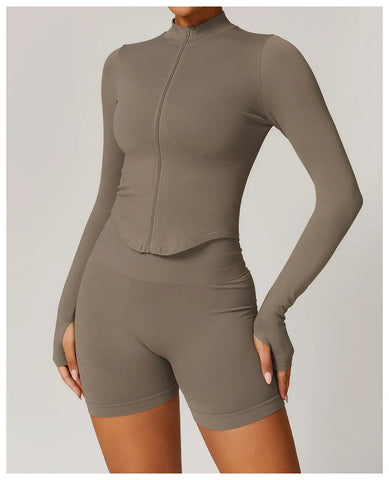 Hearuisavy Autumn Running Zipper Workout Jacket Women Long Sleeve Sportswear Gym Top Female Quick-Dry Yoga Clothing Sport Coat - Zen Fit Plus