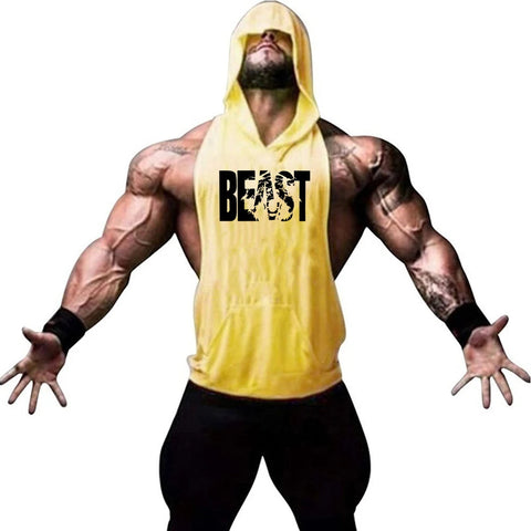 Men's Sports Running Vest Summer Top Weight Training Bodybuilding Vest Gym Workout Fitness Hoodie Men's Hooded Vest Zen fit plus