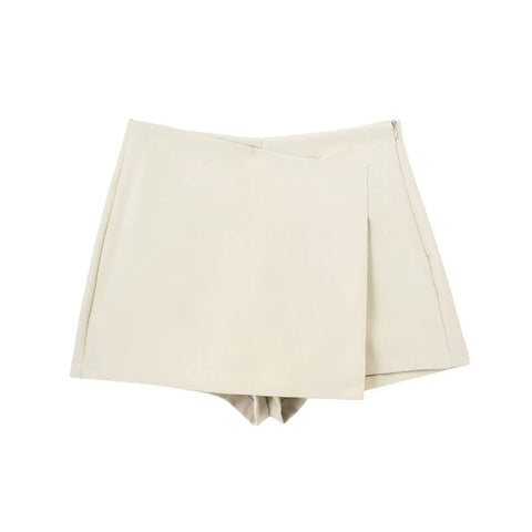 Willshela Women Fashion Solid Asymmetrical Side Zipper Skirts Shorts Vintage High Waist Female Chic Lady Shorts Zen fit plus