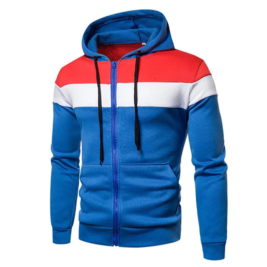 New men's hooded zipper splicing color sports top fleece insulation casual wear hooded sports top zipper comfortable hoodie Zen fit plus