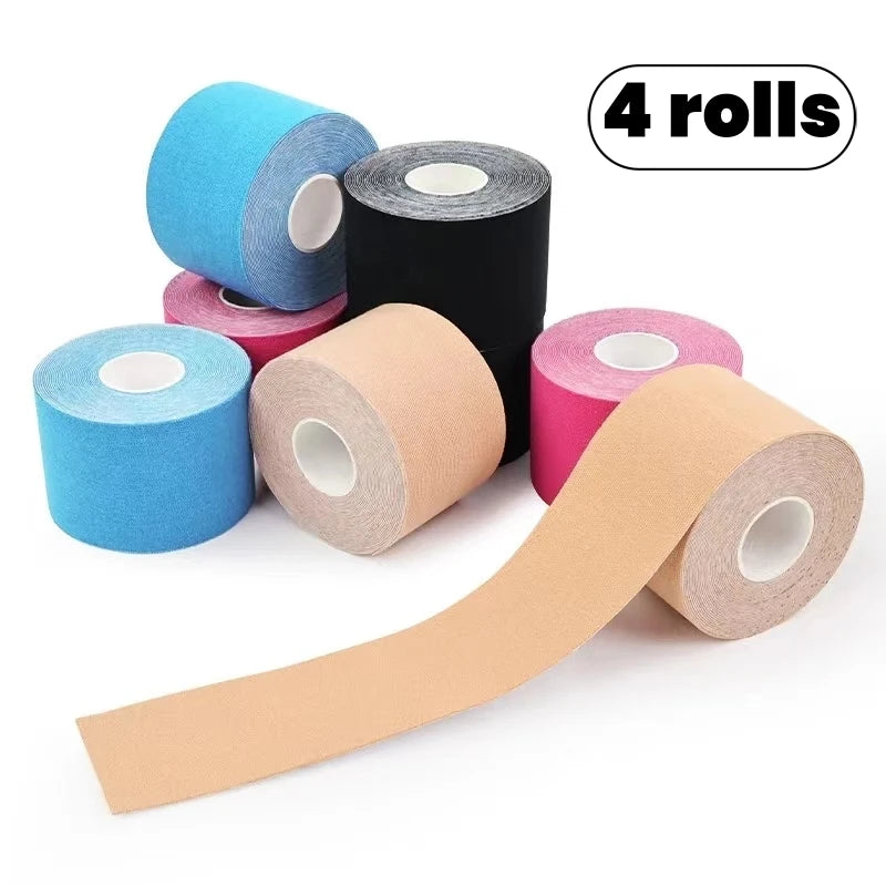 4 rolls Kinesiology Sport Tape 5CM Gym Protection Muscle Knee Pain Relief Sport Adhesive for Fitness Soccer Ankle Knee Pads Zen fit plus