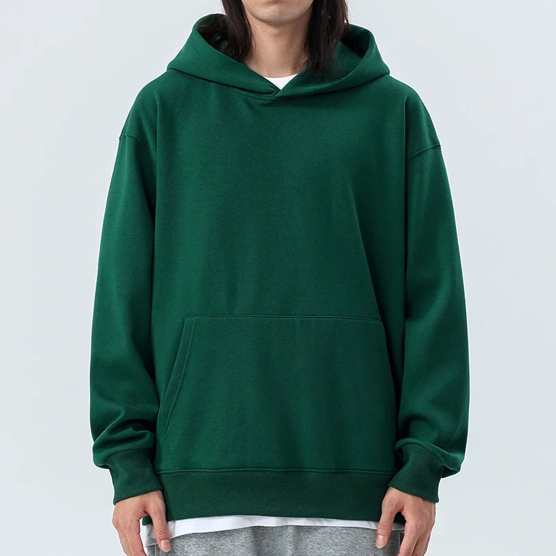 16.9oz 480gsm Heavy Weight Cotton Plus Velvet Hooded Sweater Men Thickened Tight Polar Fleece Pullover Hoodie Women Sweatshirt Zen fit plus