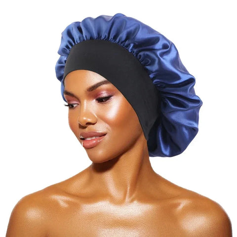 Women's Satin Solid Bonnets Wide-brimmed Night Sleeping Bathing Hat Unisex Head Wrap Elastic Band Cap Hair Care Bonnet Zen Fit Plus