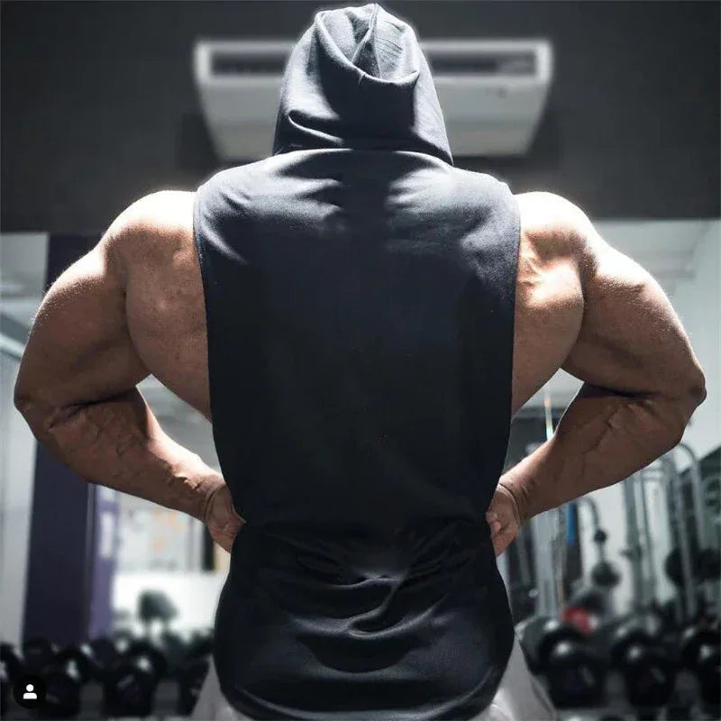 Summer Loose Sleeveless Hooded T-shirts Cotton Breathable Mens Sport Singlets Gym Bodybuilding Tank Tops Fitness Muscle Hoodie - Zen Fit Plus