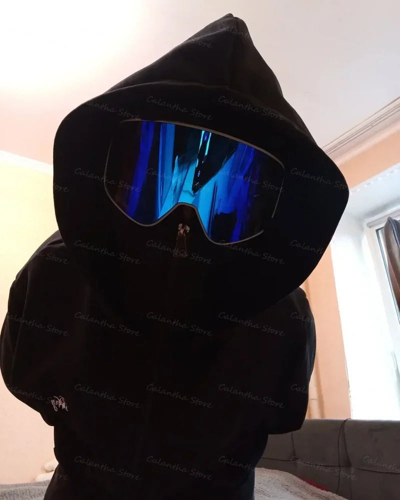 Men's Winter Hoodie with Balaclava Face Mask Zipper Design Sports Jacket for Outdoor Activities Hiking Travel Running Sweatshirt Zen fit plus