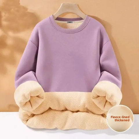 Men's Autumn Winter Thickened Fleece-Lined Round Neck Sweatshirt Casual Jacket Simple Solid Color Warm Protection Against Cold Zen Fit Plus