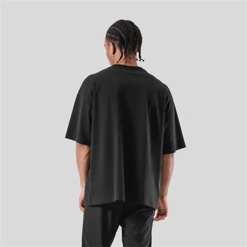 ONE POINT LYFT Print Big T Shirt Men Running Sport Gym Fitness Training Oversized 100% Cotton T-shirt Mens Bodybuilding Tee Tops - Zen Fit Plus