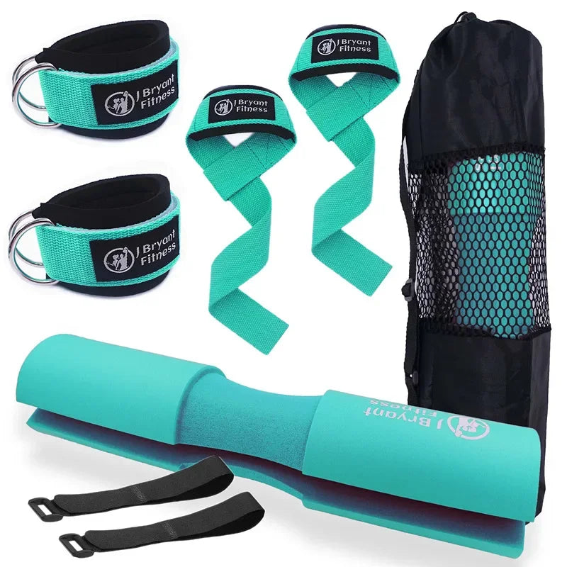 Barbell Pad Set with Carry Bag Weightlifting Wrist Wrap and Gym Ankle Straps for Lunges Hip Thrusts Powerlifting Deadlift Zen fit plus
