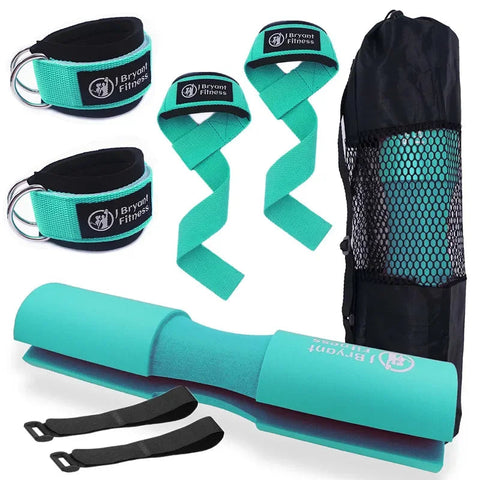 Barbell Pad Set with Carry Bag Weightlifting Wrist Wrap and Gym Ankle Straps for Lunges Hip Thrusts Powerlifting Deadlift Zen fit plus