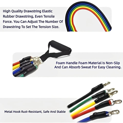 11pcs/Set Pull Rope Resistance Bands Portable Fitness Equipment Ankle Strap Chest Expander Elastic Exercise Band Zen fit plus