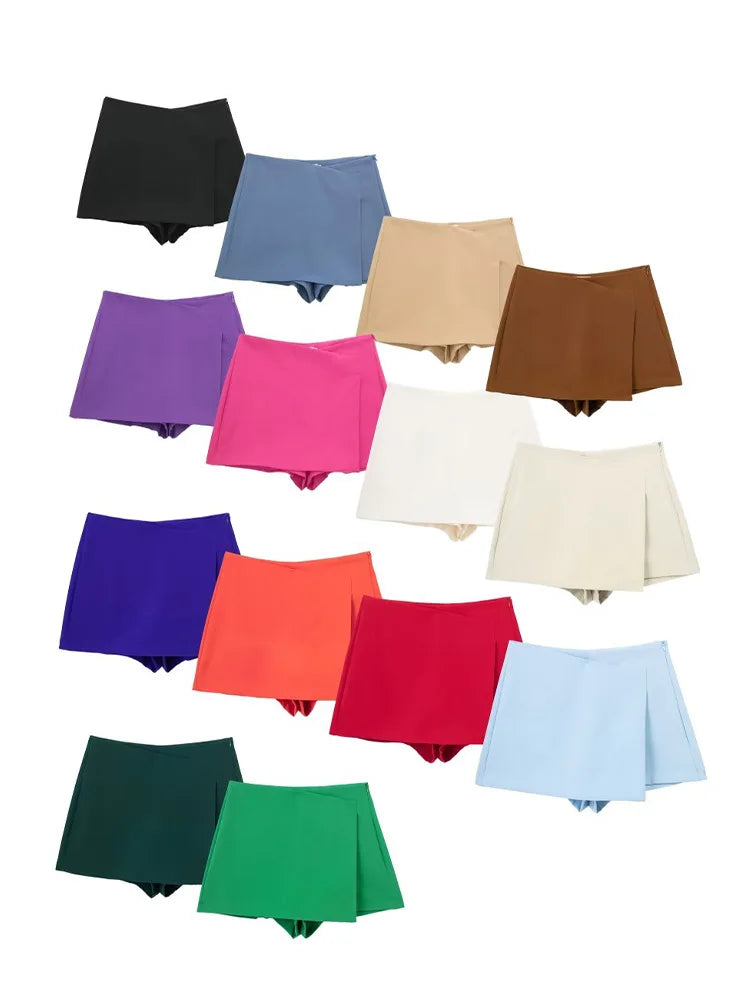 Willshela Women Fashion Solid Asymmetrical Side Zipper Skirts Shorts Vintage High Waist Female Chic Lady Shorts Zen fit plus