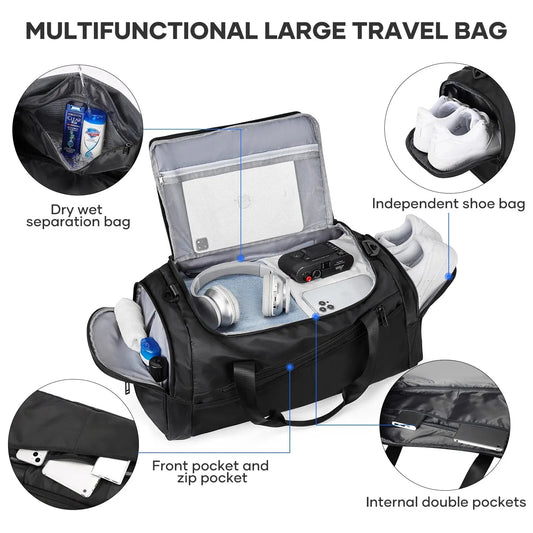 Likros Sports Gym Bag Travel Duffel Bag with Shoes Compartment for Men Women 40L Lightweight Foldable Duffel Bag Workout Bag Zen fit plus