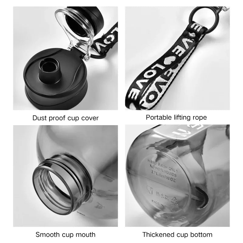 1.7/2.7L Large Capacity Sports Water Bottle Plastic Drinking Bottles with Time Scale Outdoor Camping Hiking Gym Men Water Kettle - Zen Fit Plus