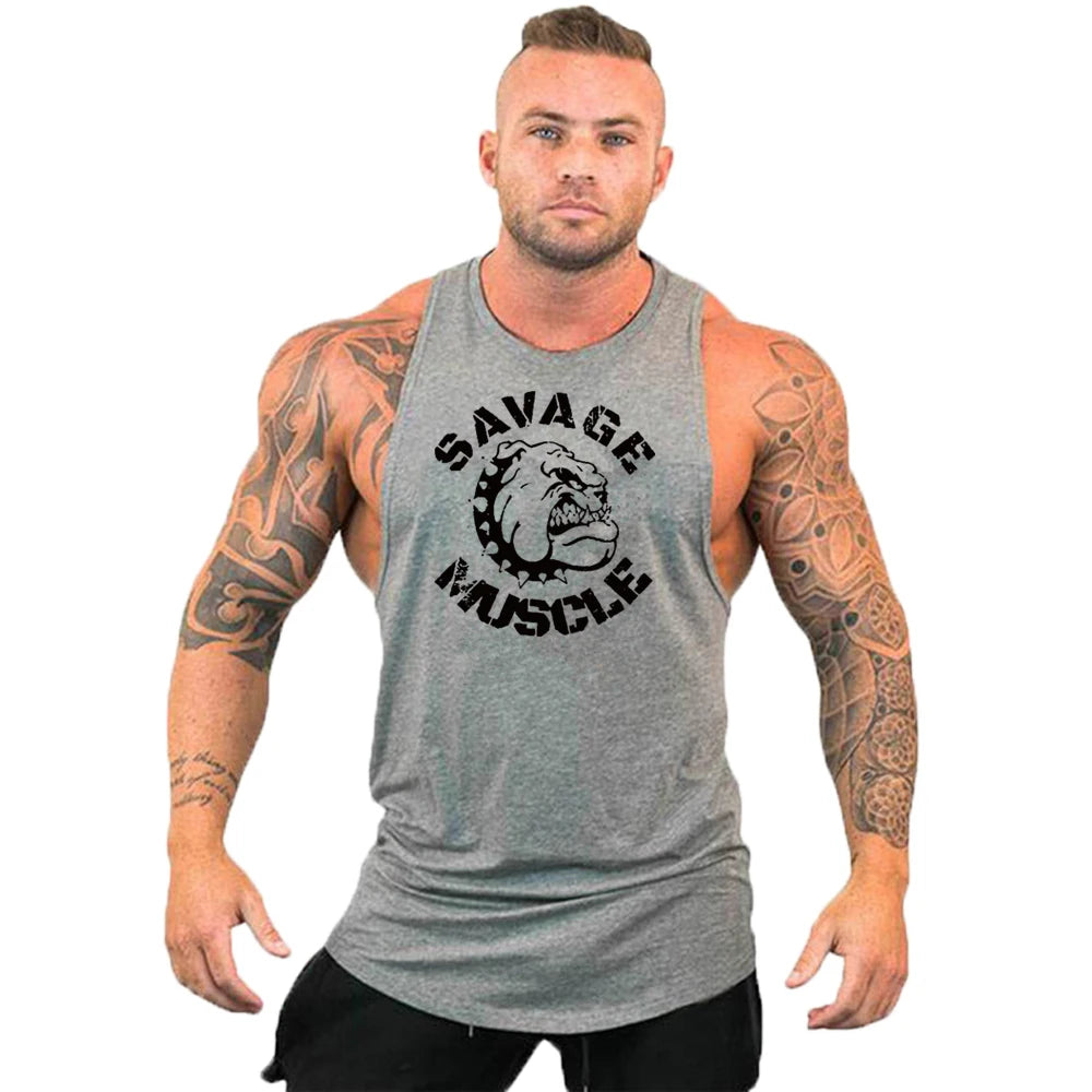 Men's Cotton Sleeveless shirt animal Bodybuilding Workout Tank Tops Muscle Fitness Shirts Male Gym Skull Beast Stringer Vest Zen fit plus