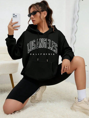 Los Angeles Art Letter Design Women Hoodies American Style Casual Hoody Autumn Hip Hop Female Hoodie Casual Fleece Clothing - Zen Fit Plus