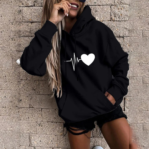 Women's Pullover Fashion Casual Fun Print Hooded Sweatshirt Loose Sports Tops Pullover Zen fit plus