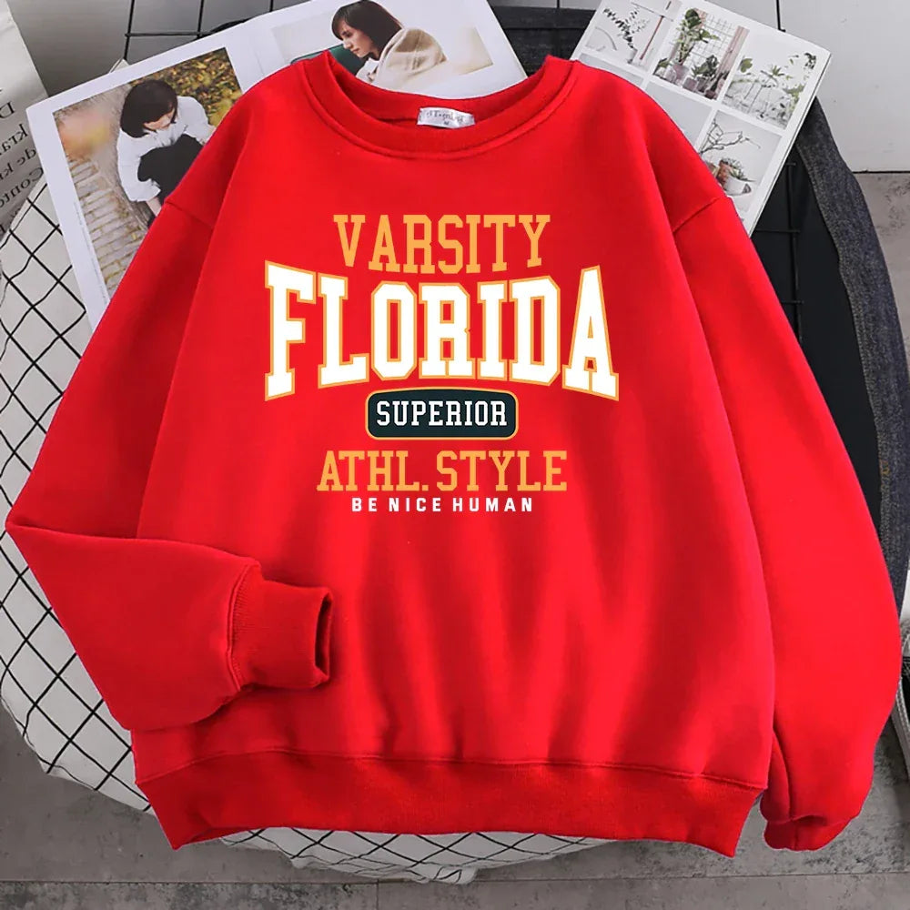 Trend Casual Woman Pullover Florida Superior Athl Style Print Hoody Warm Drop Sleeves Sweatshirt Crewneck Soft Female Streetwear - Zen Fit Plus