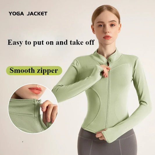 Women's Tracksuit Jacket Slim Fit Long Sleeved Fitness Coat Yoga Tops with Thumb Holes Gym Jacket Workout Sweatshirts 2024 S-3XL Zen fit plus